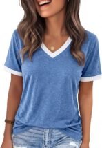 Womens T Shirts Graphic Tees Spring Short Sleeve V Neck Funny Letter Print Casual Loose Cute Summer Tops