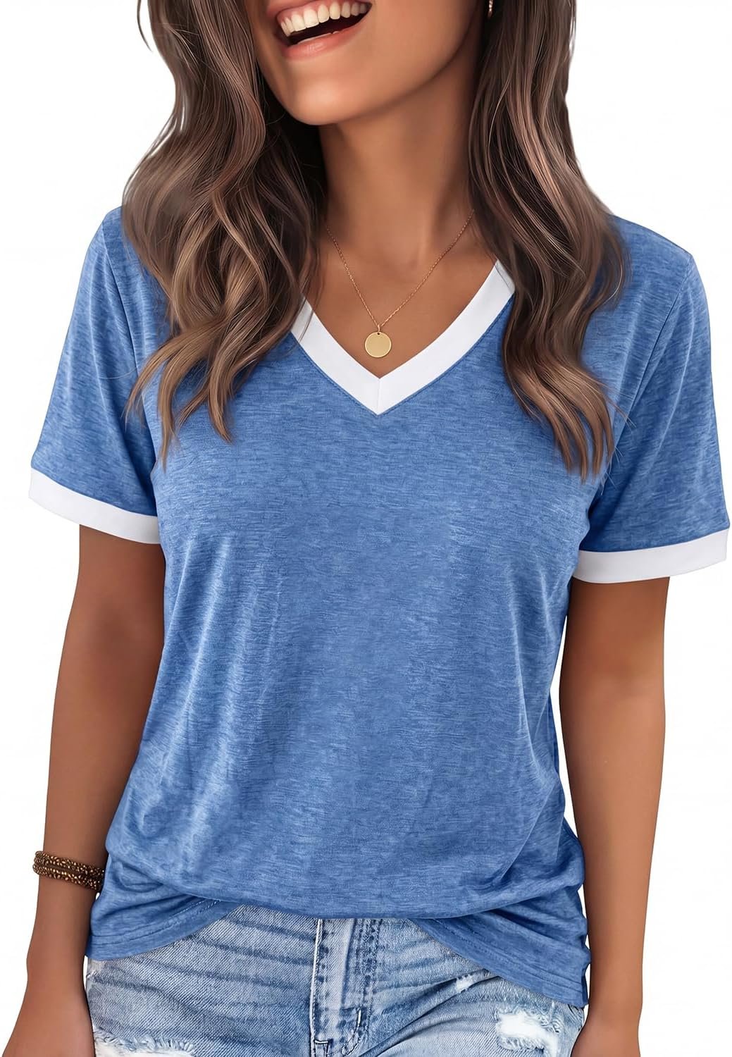 71i04ucie7L._AC_SL1500_-1 Womens T Shirts Graphic Tees Spring Short Sleeve V Neck Funny Letter Print Casual Loose Cute Summer Tops - Image 1