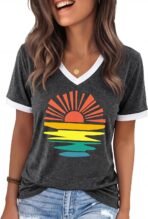 Womens T Shirts Graphic Tees Spring Short Sleeve V Neck Funny Letter Print Casual Loose Cute Summer Tops