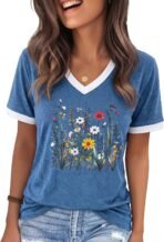 Womens T Shirts Graphic Tees Spring Short Sleeve V Neck Funny Letter Print Casual Loose Cute Summer Tops
