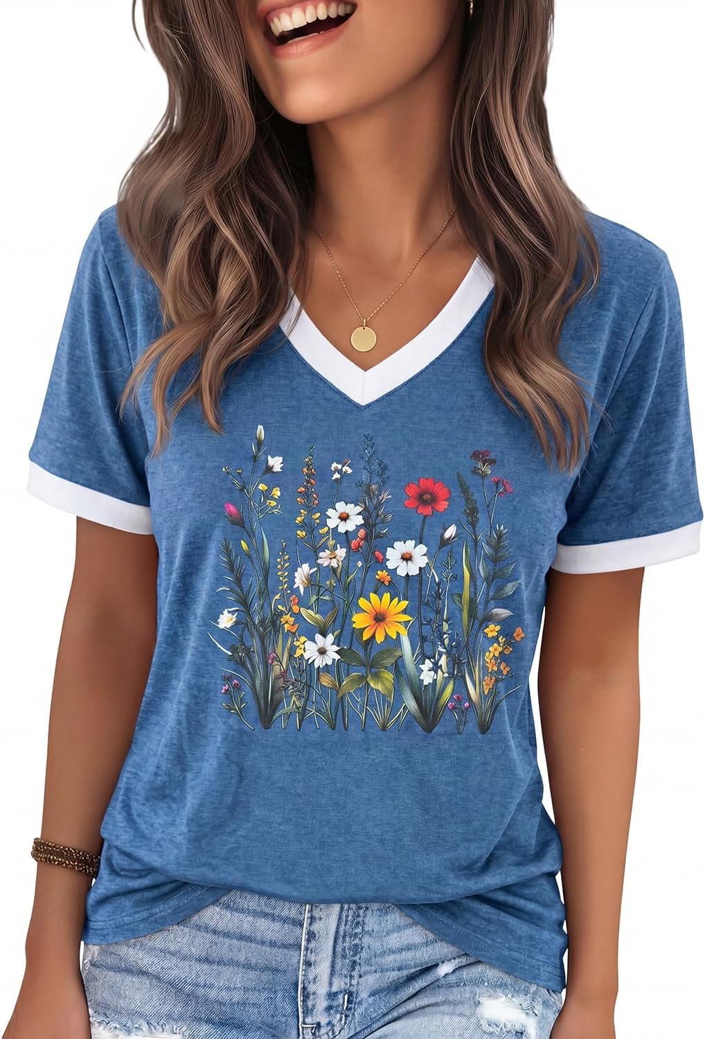 71q3TYQY1nL._AC_SL1500_ Womens T Shirts Graphic Tees Spring Short Sleeve V Neck Funny Letter Print Casual Loose Cute Summer Tops - Image 1
