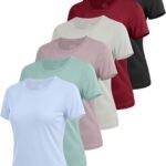 6 Pack Workout Tops for Women Short Sleeve UPF Sun Protection Athletic T Shirts Quick Dry Tennis Yoga Running Crew Neck Tee