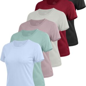 6 Pack Workout Tops for Women Short Sleeve UPF Sun Protection Athletic T Shirts Quick Dry Tennis Yoga Running Crew Neck Tee