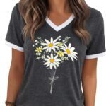 Womens T Shirts Graphic Tees Spring Short Sleeve V Neck Funny Letter Print Casual Loose Cute Summer Tops