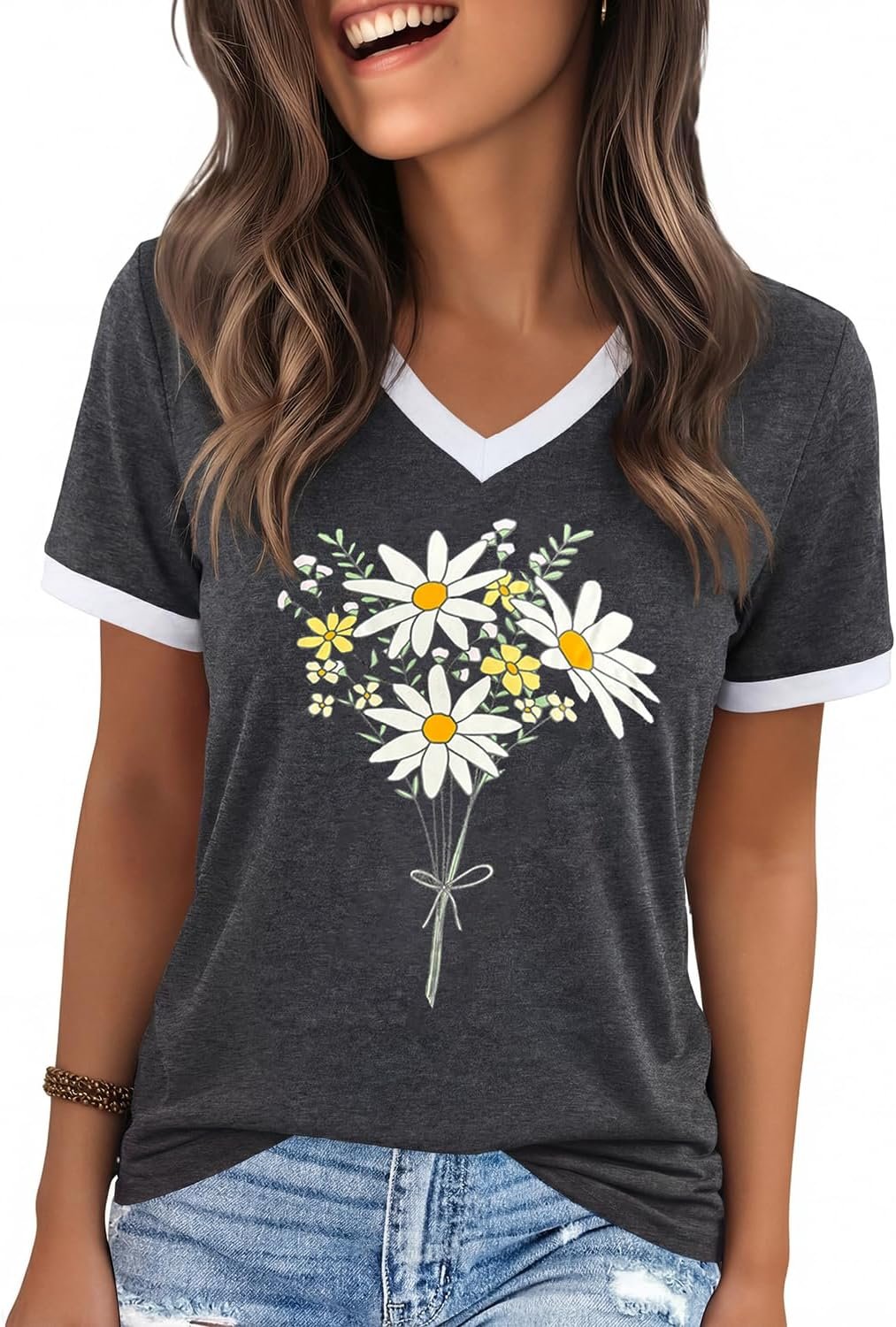 71qE4r6aCuL._AC_SL1500_ Womens T Shirts Graphic Tees Spring Short Sleeve V Neck Funny Letter Print Casual Loose Cute Summer Tops - Image 1