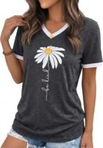 Womens T Shirts Graphic Tees Spring Short Sleeve V Neck Funny Letter Print Casual Loose Cute Summer Tops - Image 3
