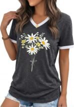 Womens T Shirts Graphic Tees Spring Short Sleeve V Neck Funny Letter Print Casual Loose Cute Summer Tops - Image 3