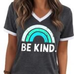 Womens T Shirts Graphic Tees Spring Short Sleeve V Neck Funny Letter Print Casual Loose Cute Summer Tops
