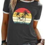 Graphic Tees for Women Short Sleeve Summer Tops Funny Letter Printed Loose Casual T Shirts