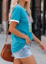 Graphic Tees for Women Short Sleeve Summer Tops Funny Letter Printed Loose Casual T Shirts - Image 2