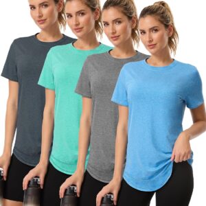 4 Pack Womens Workout Tops Short Sleeve Shirts Sun Protection UPF 50+ Quick Dry Running Outfits for Gym Hiking Loose Fit