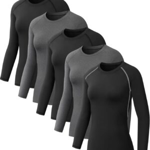 5 Pack Women's Compression Shirt Long Sleeve Workout Tops Athletic Baselayer Quick Dry Gym Yoga Running T-Shirt