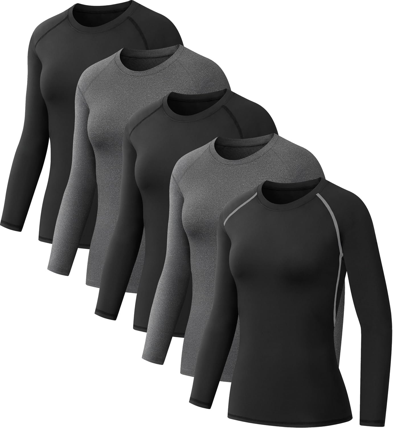 81NmtHb43nL._AC_SL1500_ 5 Pack Women's Compression Shirt Long Sleeve Workout Tops Athletic Baselayer Quick Dry Gym Yoga Running T-Shirt - Image 1