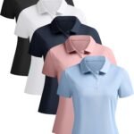 5 Pack Women's Polo Shirts Short Sleeve 3 Buttons Collared Uniform Tops Moisture-Wicking T-Shirts for Work & Casual