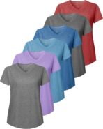 6 Pack Workout Tops for Women Short Sleeve V-Neck Athletic T Shirts UV UPF 50+ Sun Protection Quick Dry Gym Running Yoga Tee