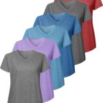 6 Pack Workout Tops for Women Short Sleeve V-Neck Athletic T Shirts UV UPF 50+ Sun Protection Quick Dry Gym Running Yoga Tee