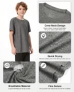6 Pack Boys Athletic Shirts Youth Kids Quick Dry Moisture Wicking UPF 50+ Short Sleeve Active Performance T-Shirts - Image 5