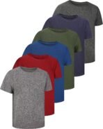 6 Pack Boys Athletic Shirts Youth Kids Quick Dry Moisture Wicking UPF 50+ Short Sleeve Active Performance T-Shirts