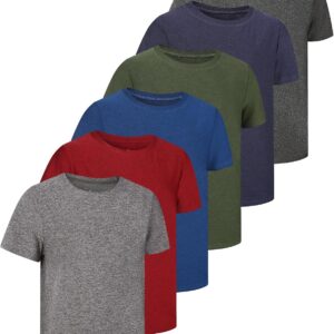 6 Pack Boys Athletic Shirts Youth Kids Quick Dry Moisture Wicking UPF 50+ Short Sleeve Active Performance T-Shirts